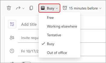 Teams 会议中显示为状态的下拉菜单的屏幕截图。